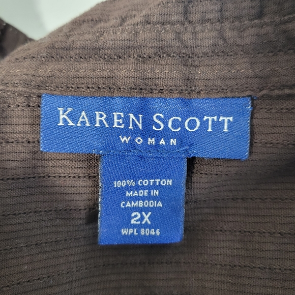 Karen Scott Woman Brown Lightweight 3/4 roll sleeve Button front blouse Size 2X - Picture 8 of 9